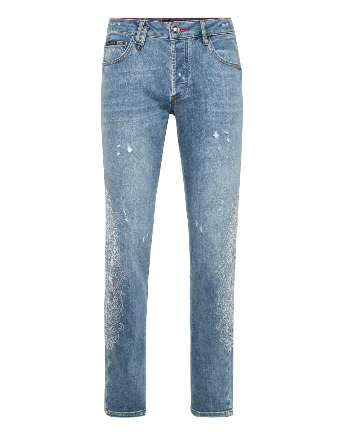 Embellished Super Straight Cut Jeans Cross Gothic Plein, цвет: Темно-синий деним