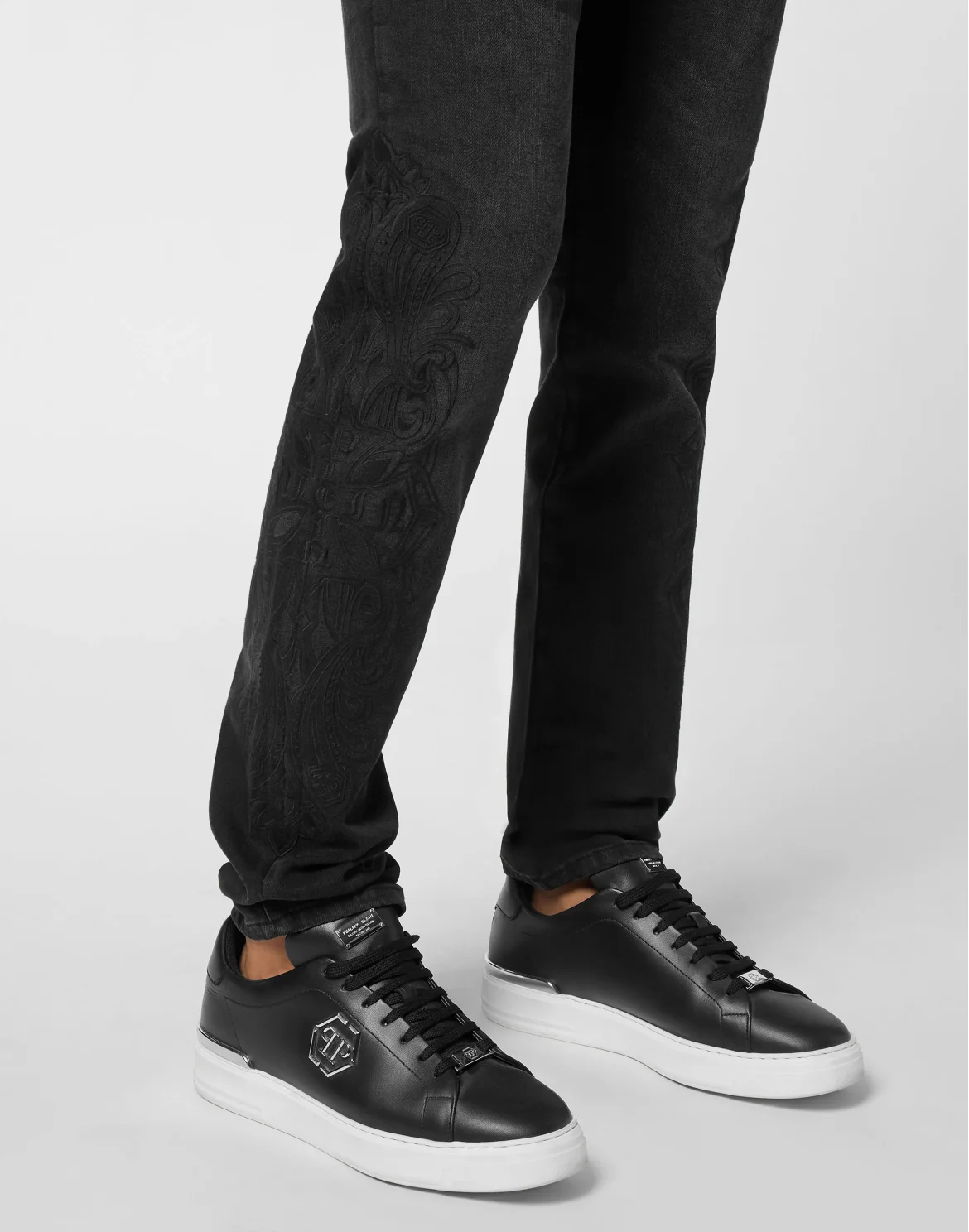 Embroidered Super Straight Cut Jeans Cross Gothic Plein, цвет: Серый
