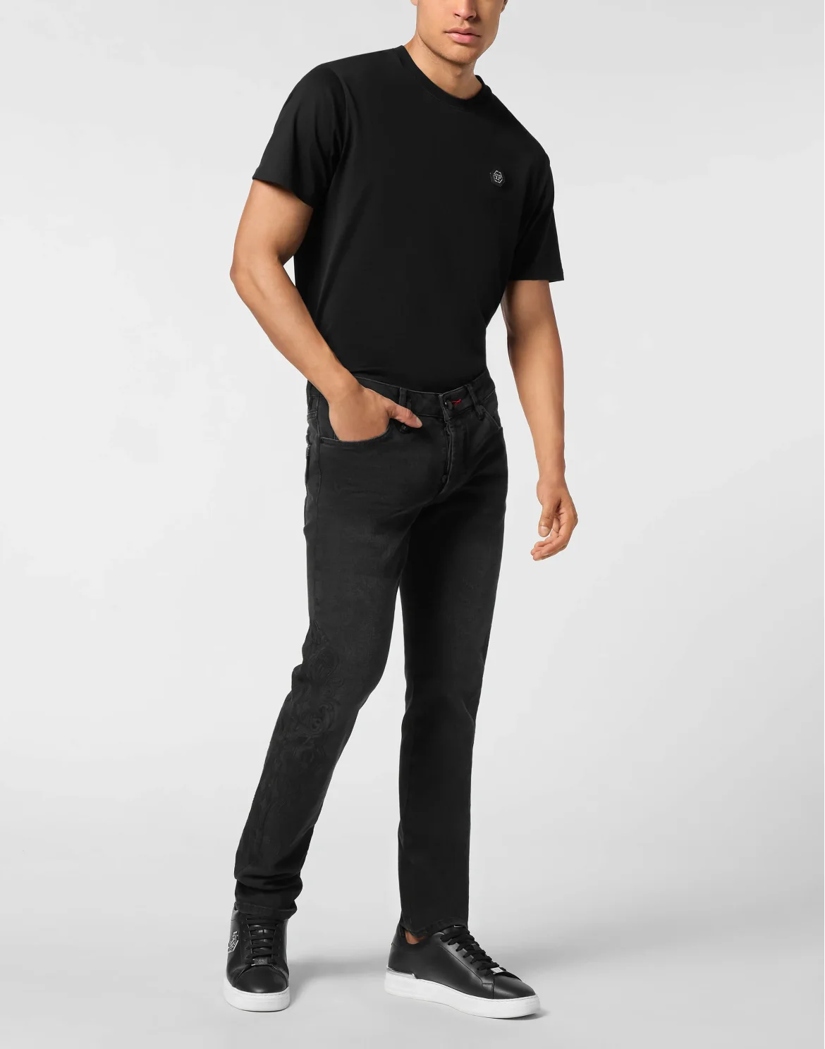 Embroidered Super Straight Cut Jeans Cross Gothic Plein, цвет: Серый