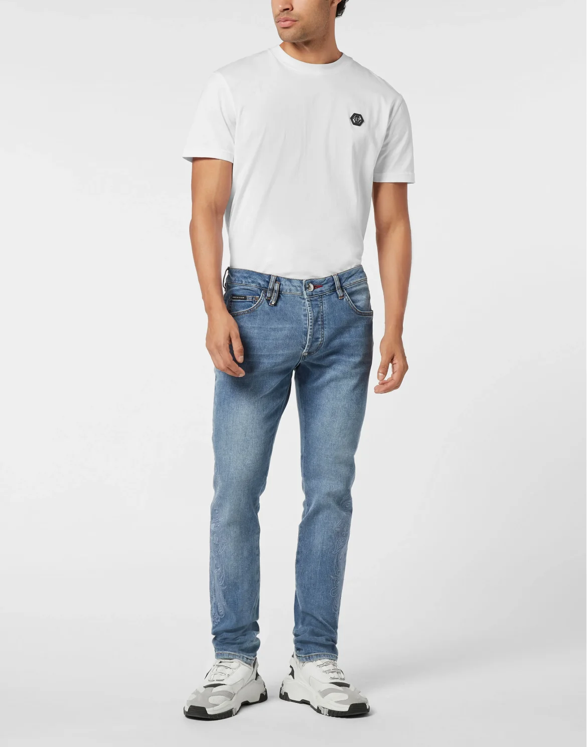 Embroidered Super Straight Cut Jeans Cross Gothic Plein, цвет: Темно-синий деним