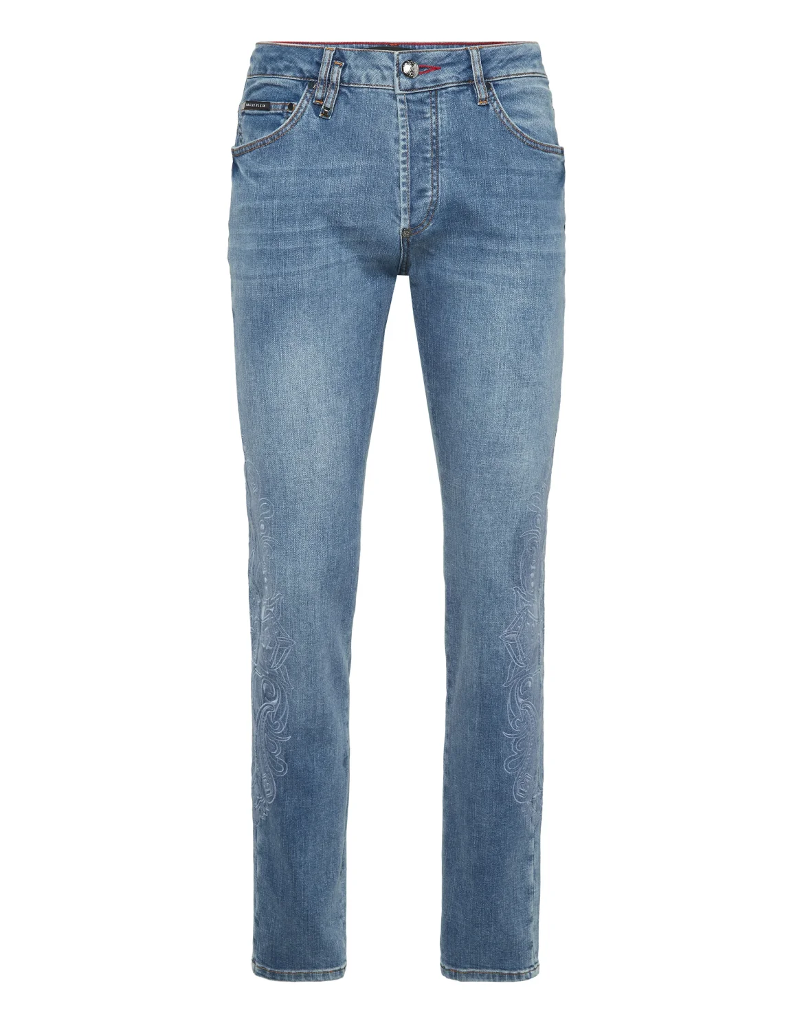 Embroidered Super Straight Cut Jeans Cross Gothic Plein, цвет: Темно-синий деним