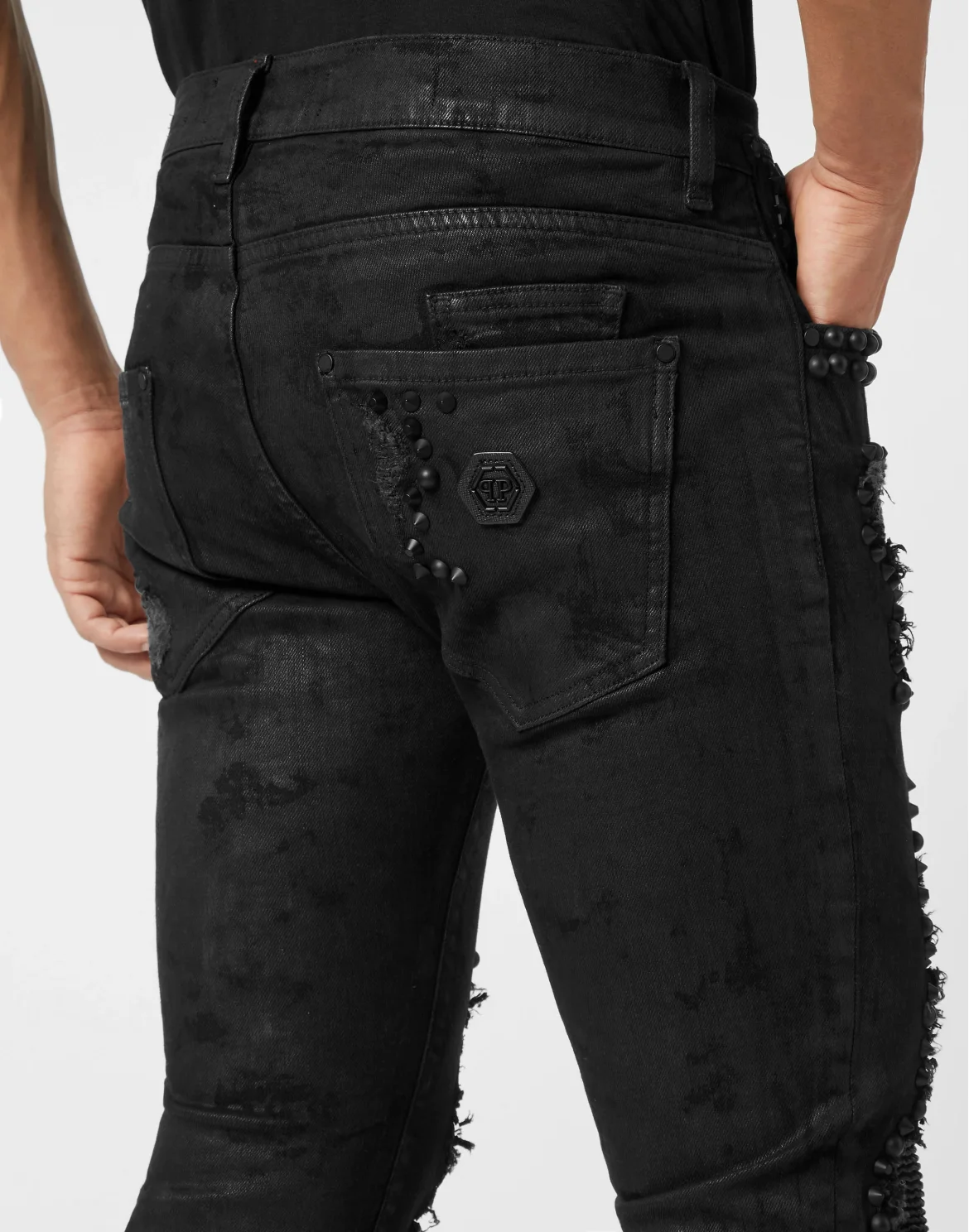 Rock Star Fit Jeans with Leather Inserts and Studs, цвет: Черный
