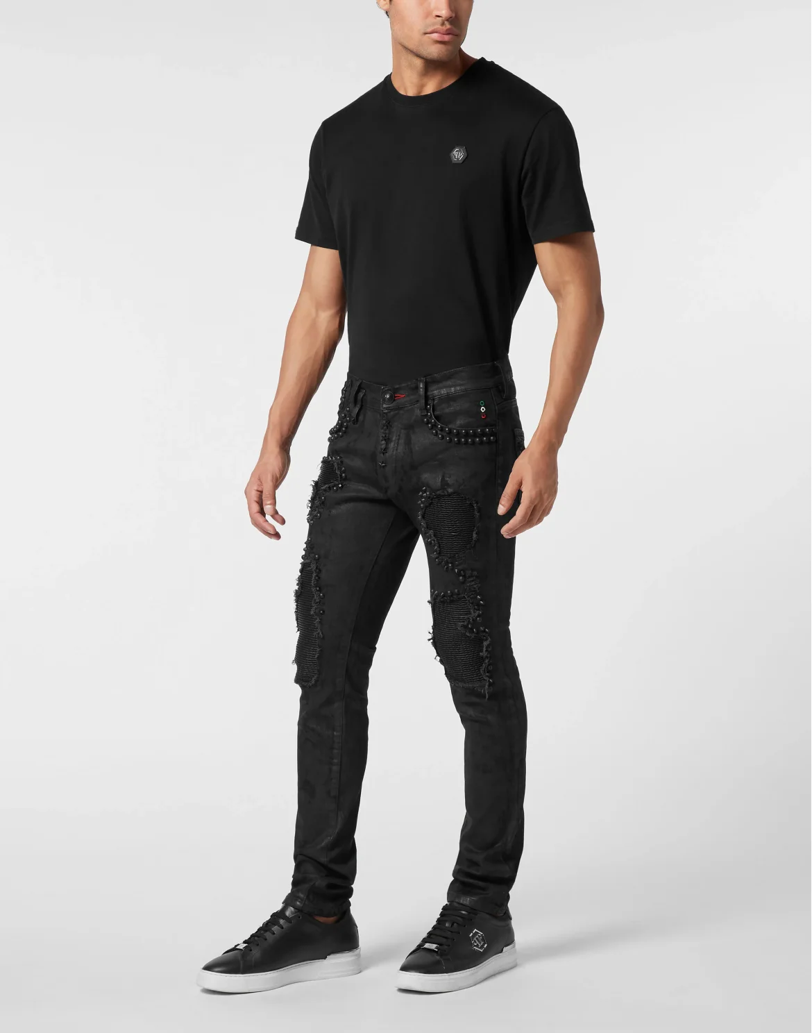 Rock Star Fit Jeans with Leather Inserts and Studs, цвет: Черный