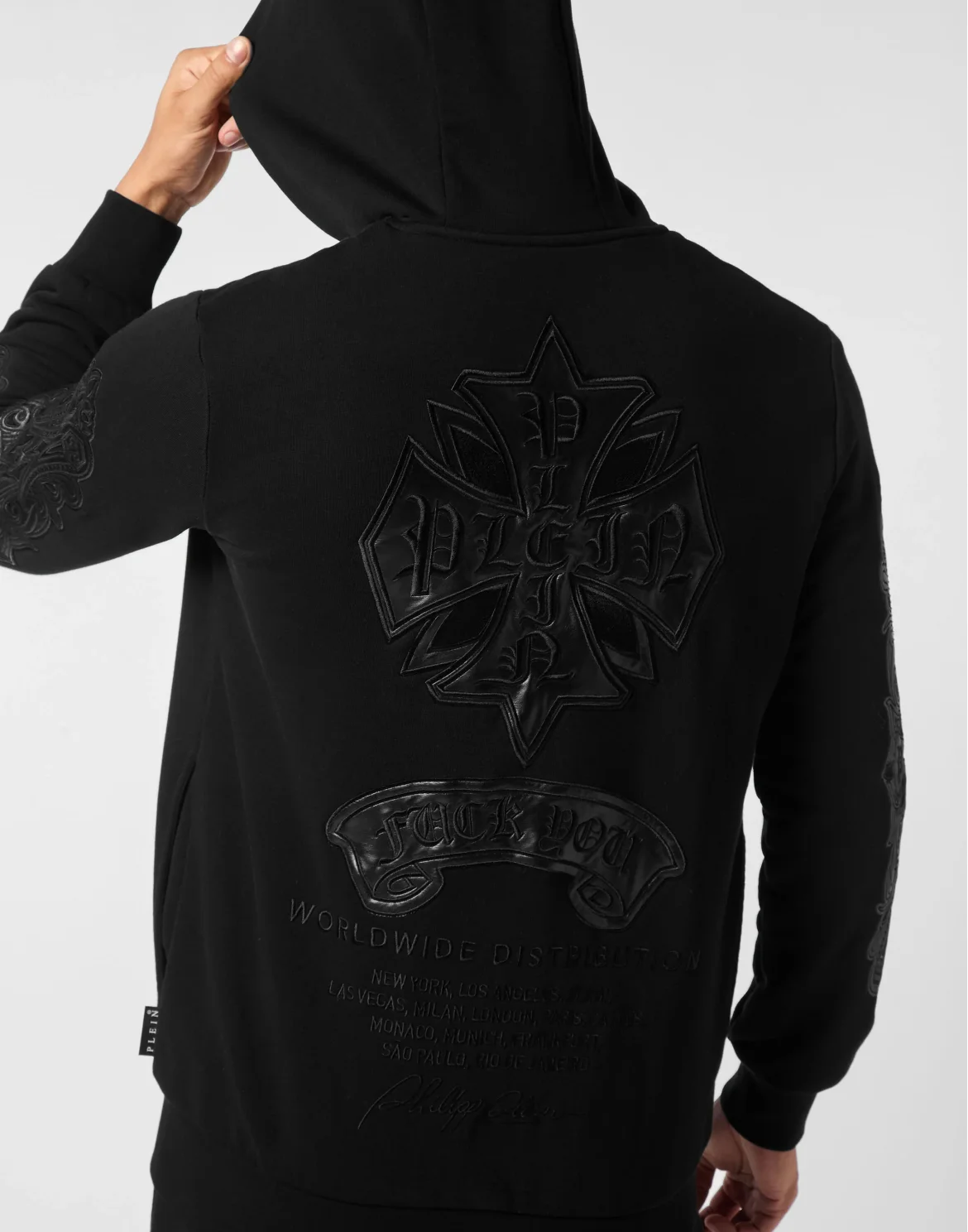 Zip Hoodie with Leather Inserts Chrome Crest, цвет: Черный
