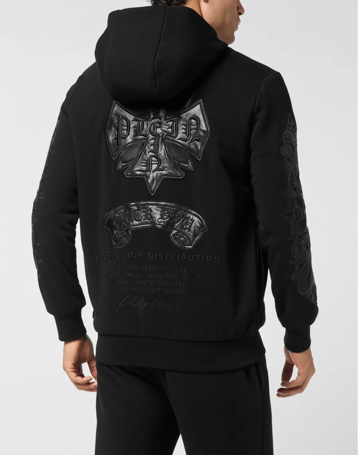 Zip Hoodie with Leather Inserts Chrome Crest, цвет: Черный