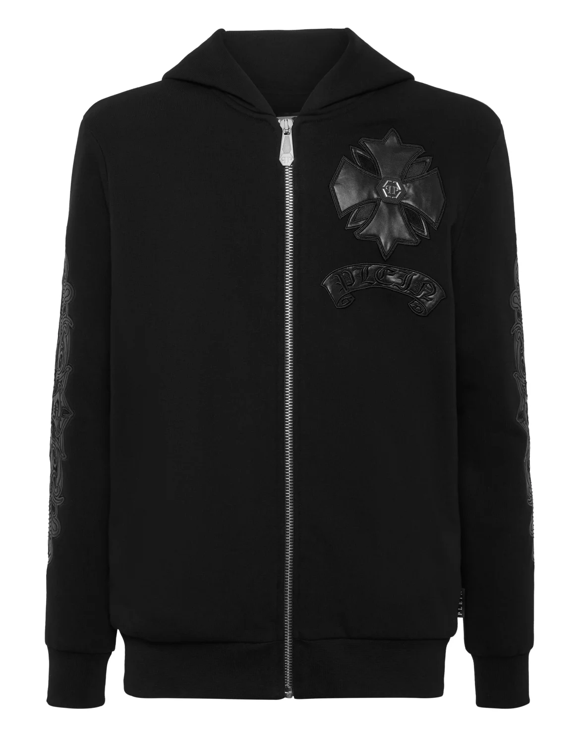 Zip Hoodie with Leather Inserts Chrome Crest, цвет: Черный