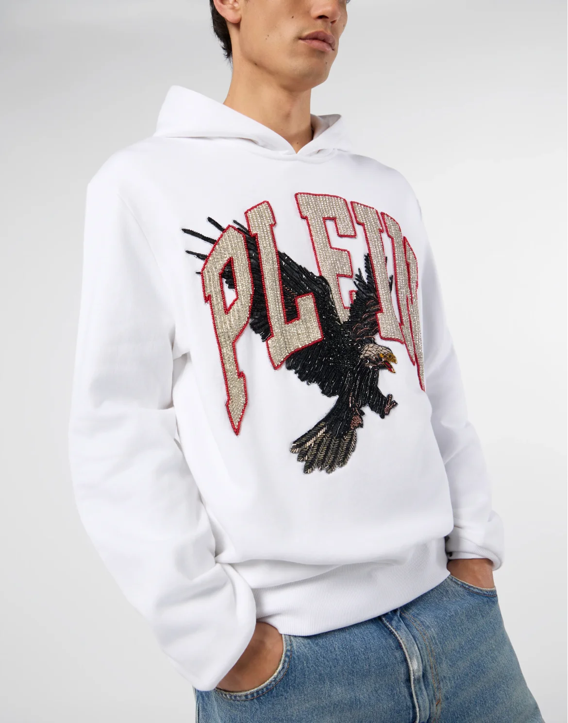 Washed Hoodie Sweatshirt Plein Eagle, цвет: Белый
