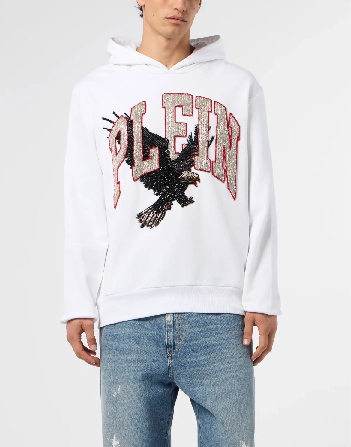 Washed Hoodie Sweatshirt Plein Eagle, цвет: Белый