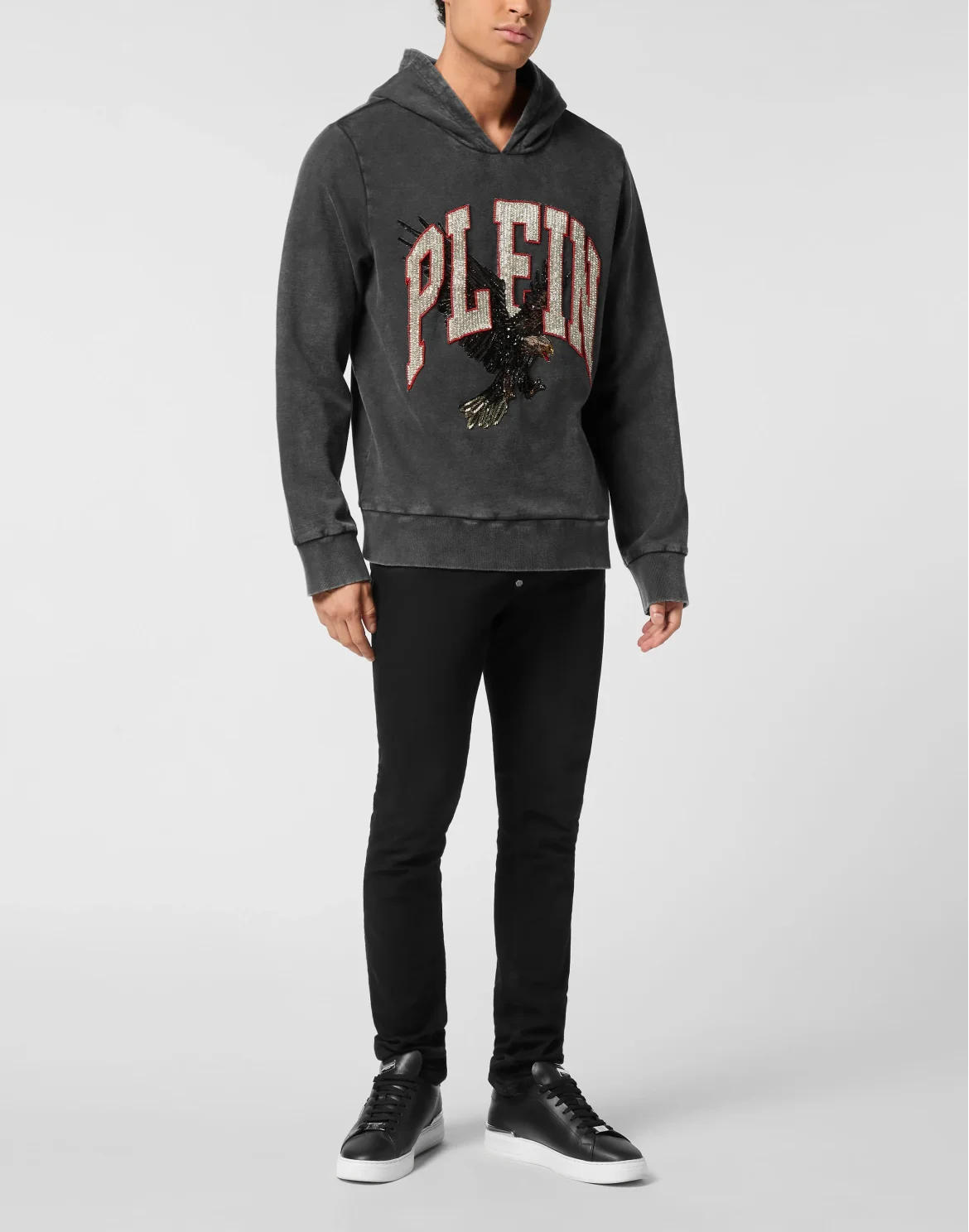Washed Hoodie Sweatshirt Plein Eagle, цвет: Черный