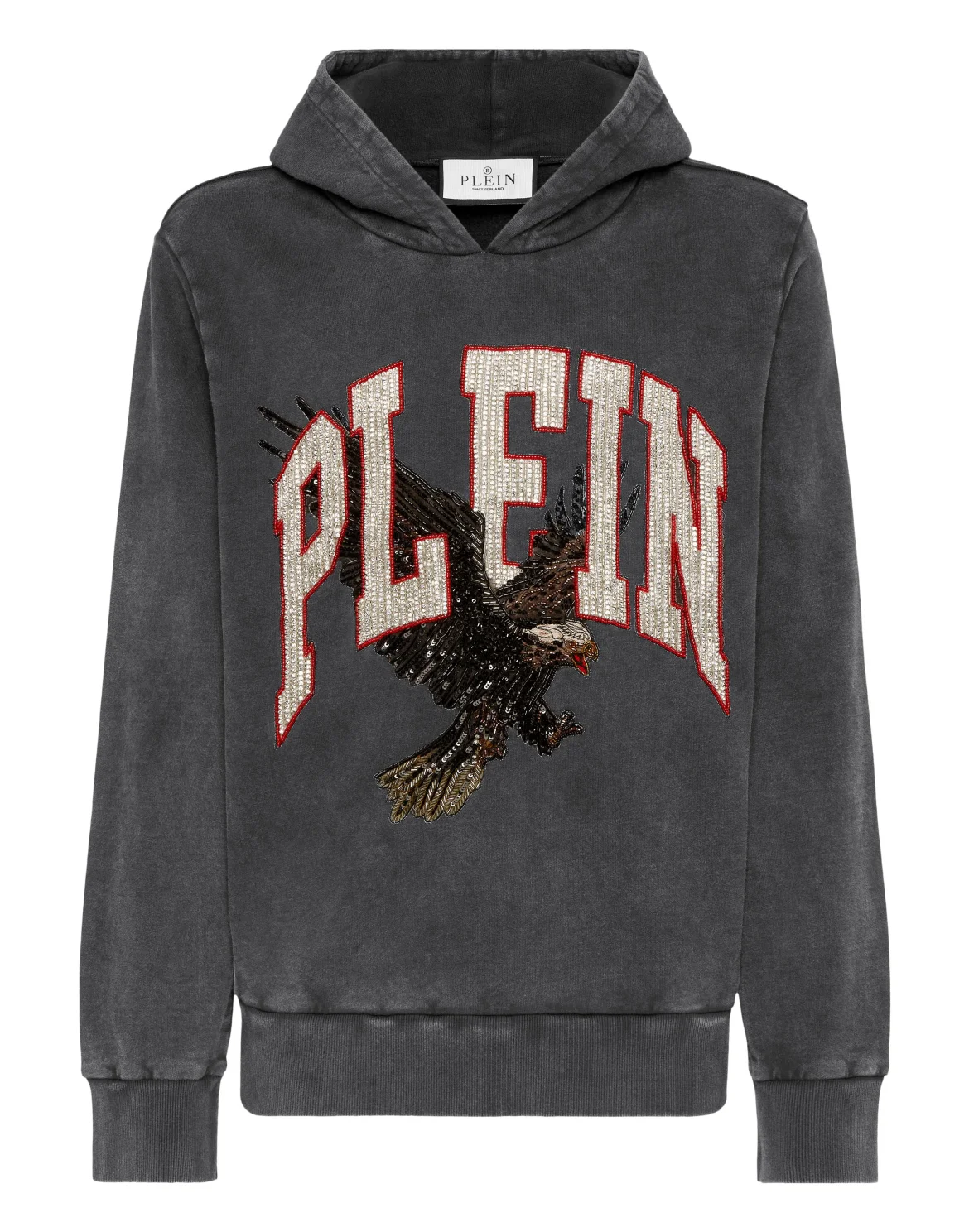 Washed Hoodie Sweatshirt Plein Eagle, цвет: Черный