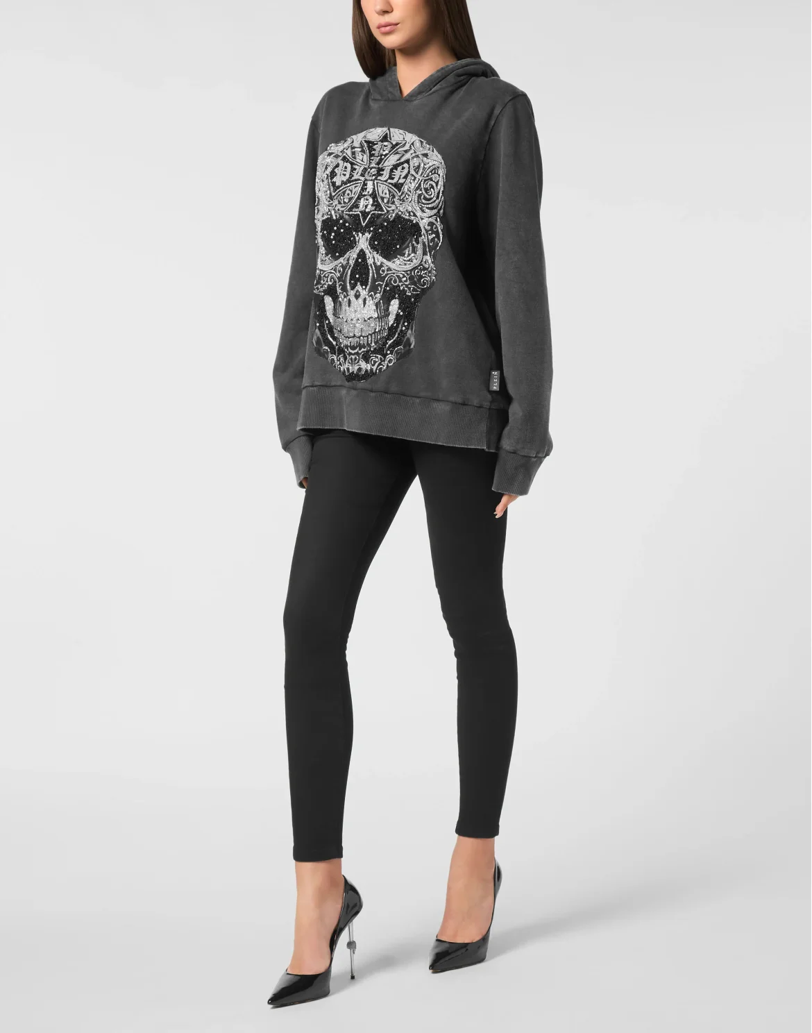 Washed Hoodie Sweatshirt Baroque Skull, цвет: Черный
