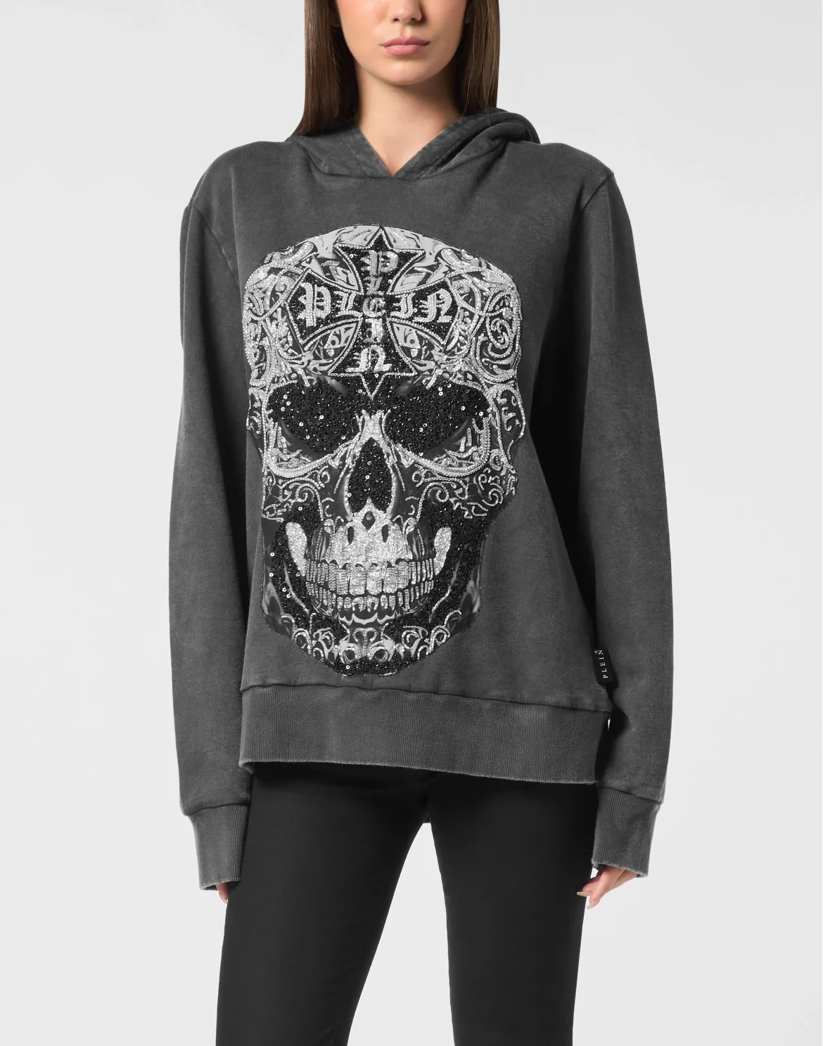 Washed Hoodie Sweatshirt Baroque Skull, цвет: Черный