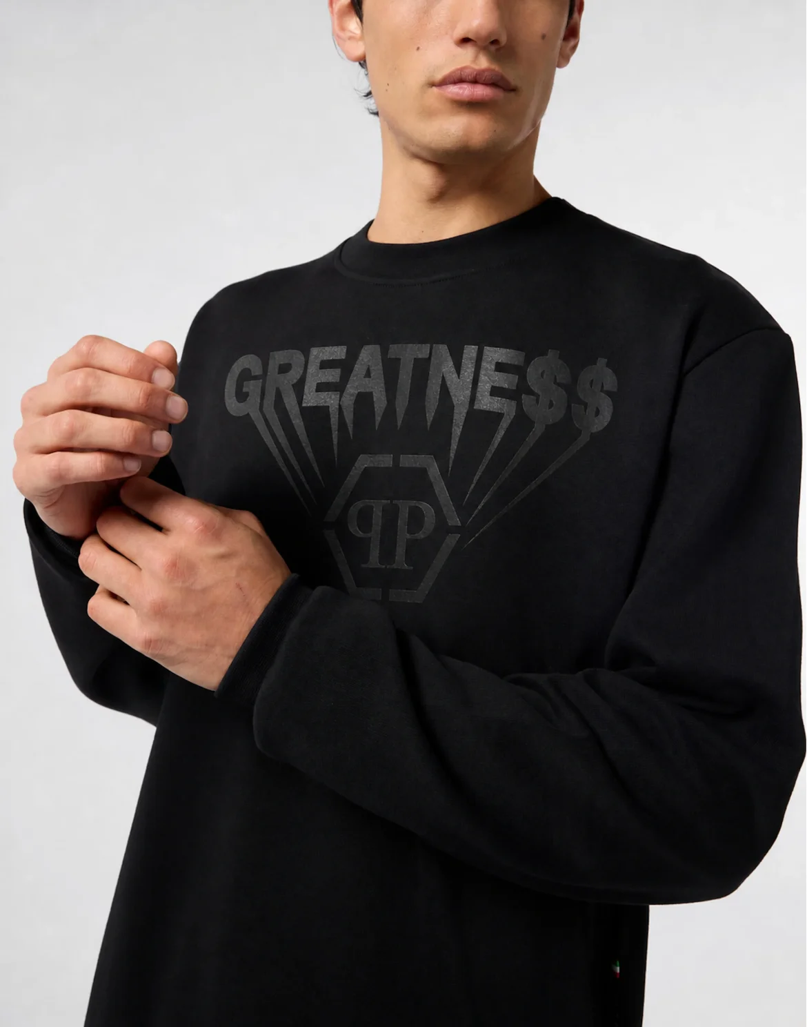 Printed Fleece Round Neck Sweatshirt Greatness, цвет: Черный