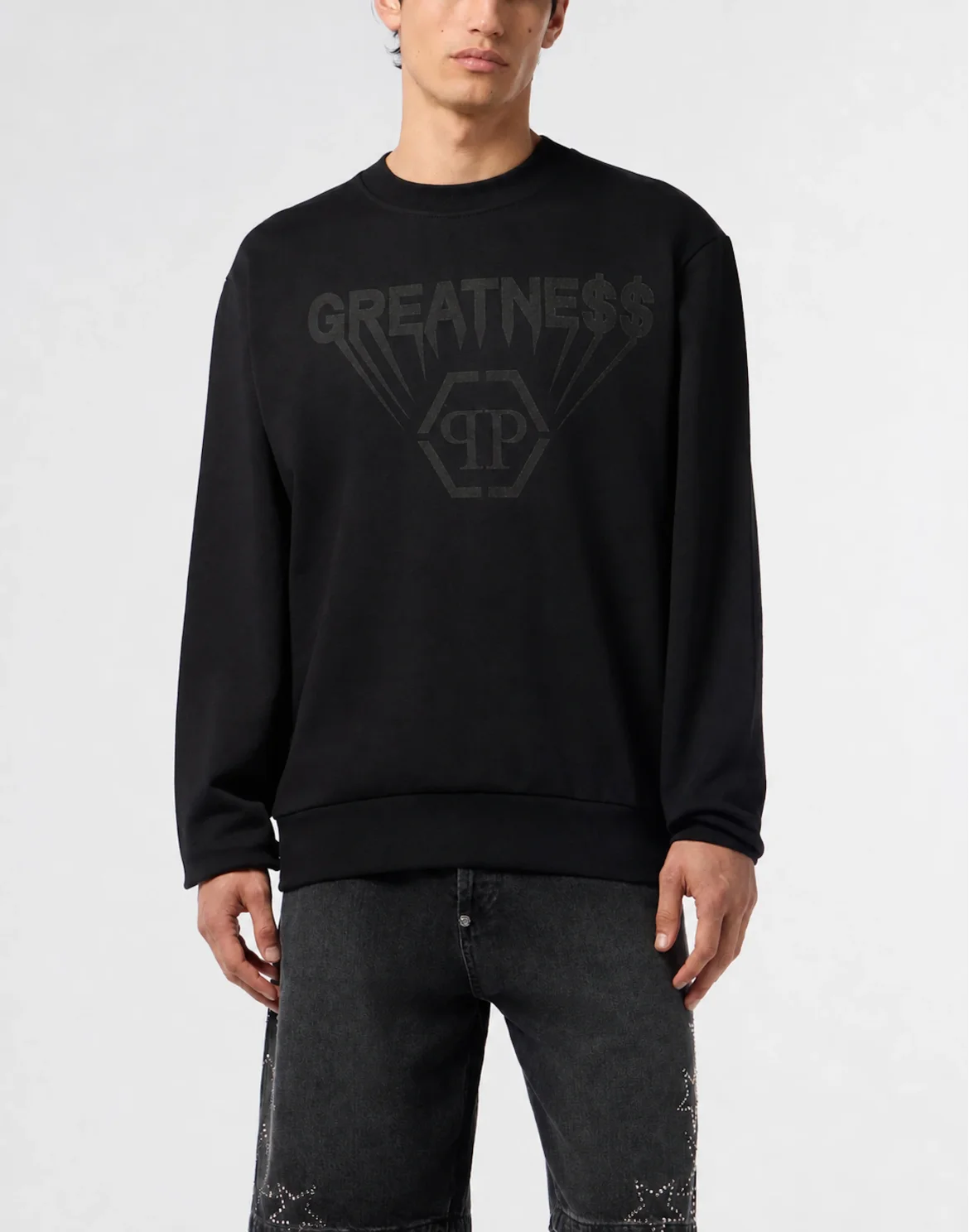 Printed Fleece Round Neck Sweatshirt Greatness, цвет: Черный