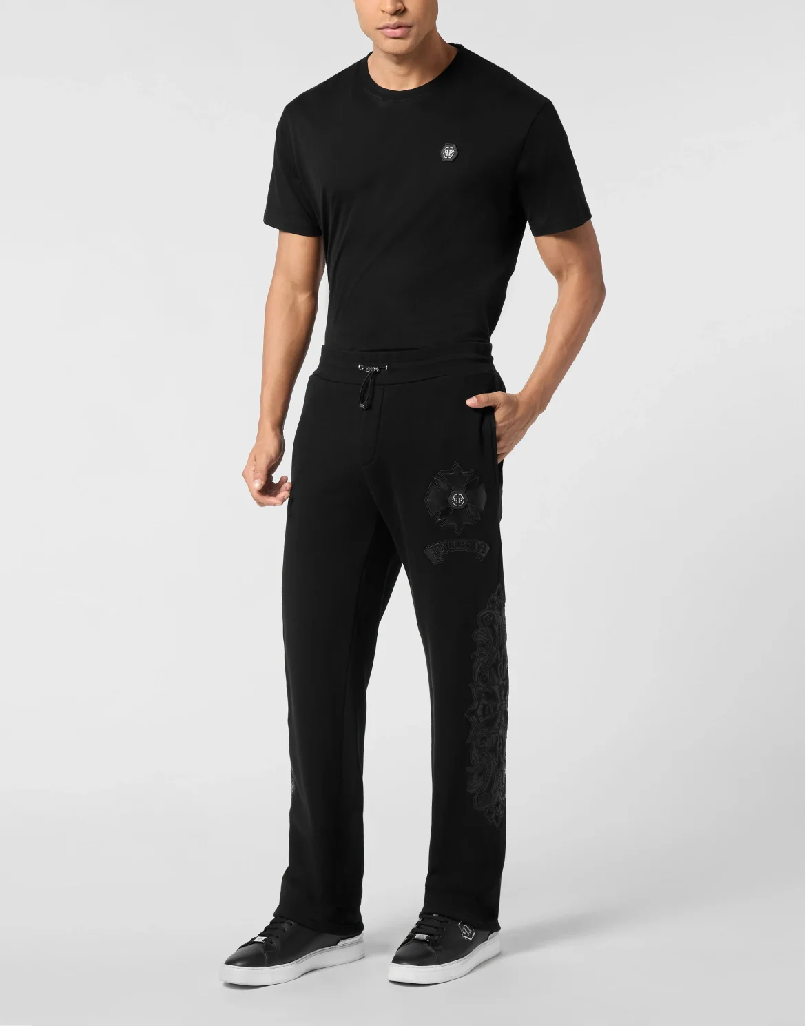 Jogging Pants with Leather Inserts Chrome Crest, цвет: Черный