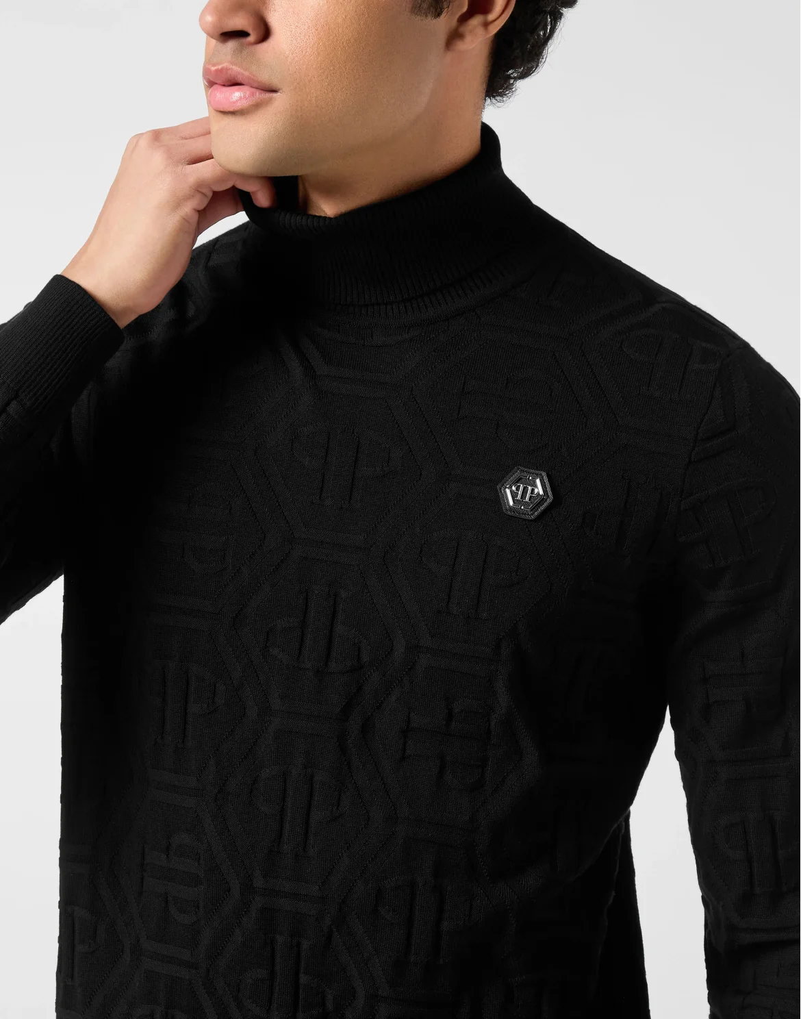Merino Wool and Silk Turtleneck Monogram, цвет: Черный