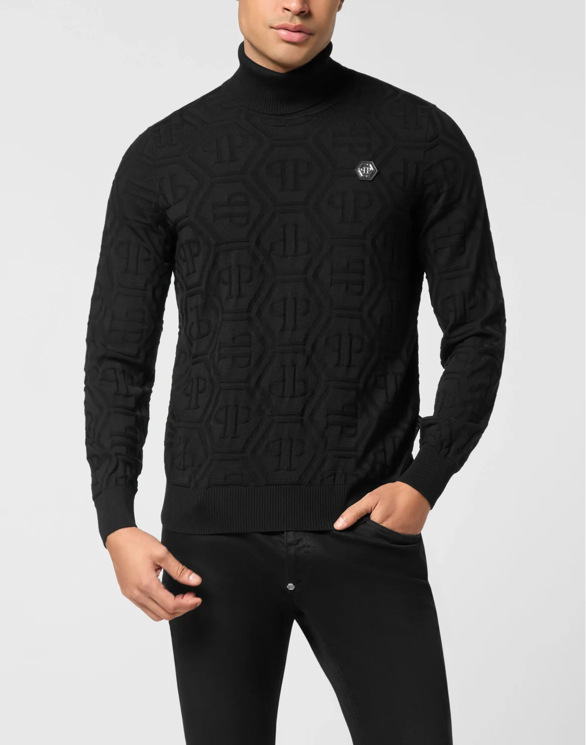Merino Wool and Silk Turtleneck Monogram, цвет: Черный