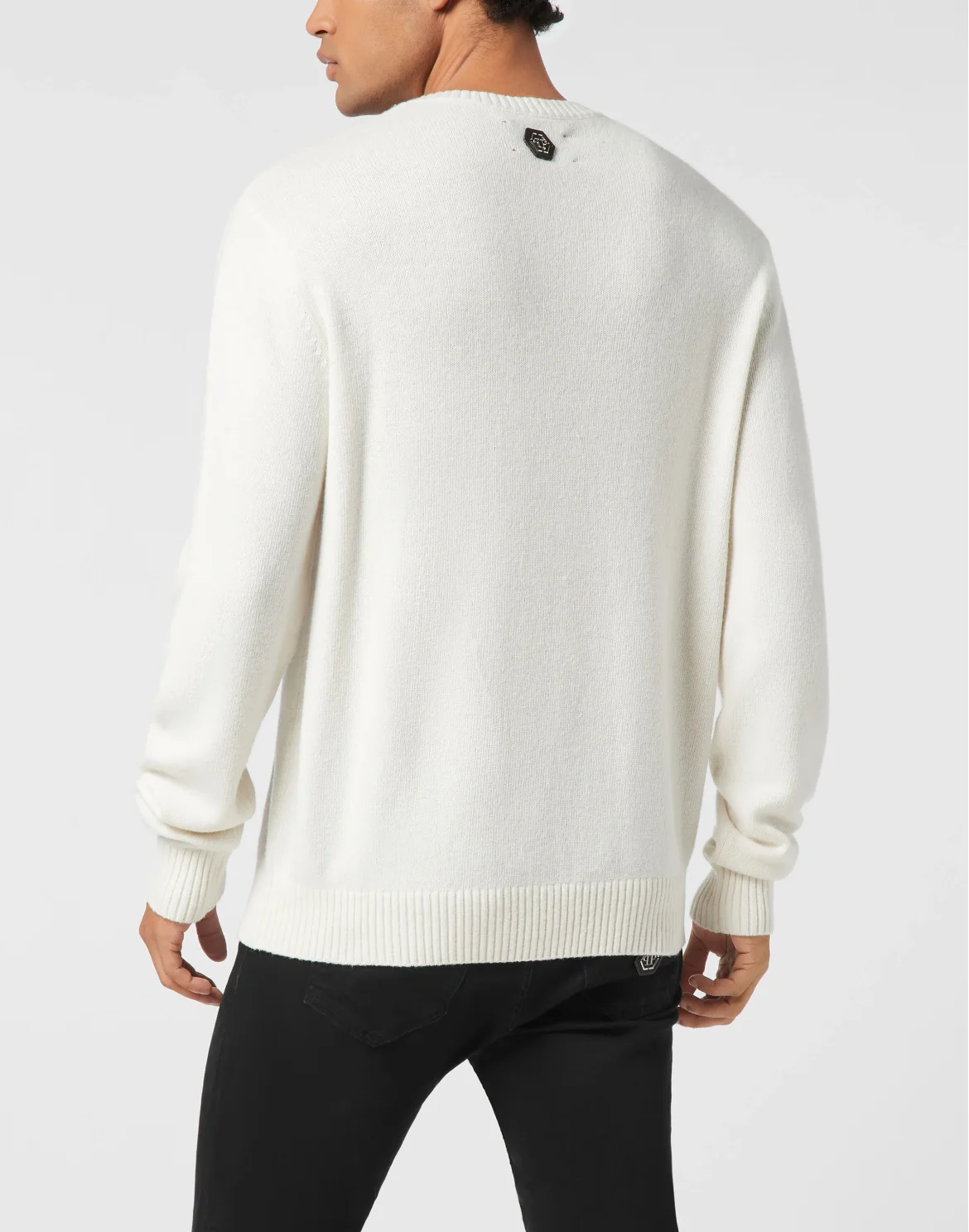 Embroidered Wool Blend Round Neck Pullover Crest, цвет: Бежевый