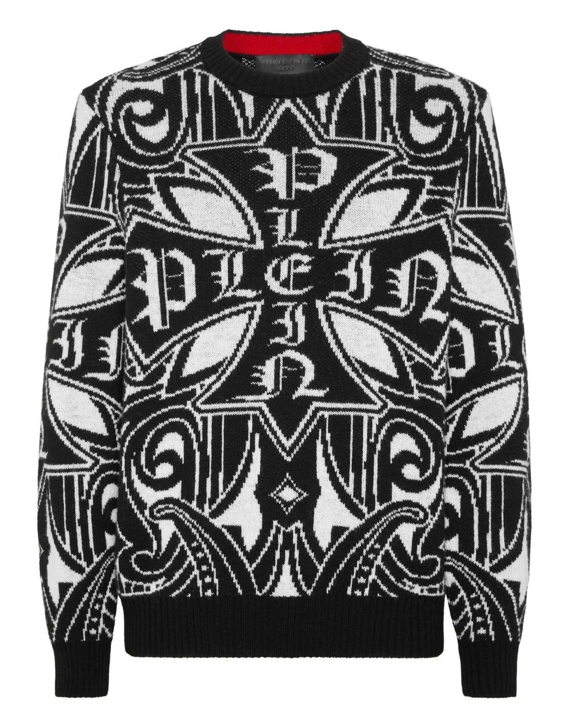 Lambswool Round Neck Pullover All-Over Cross, цвет: Черный