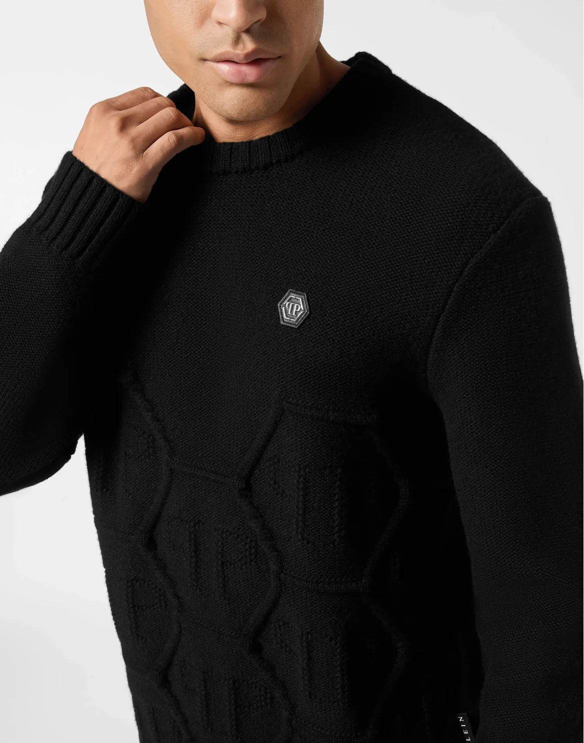 Lambswool Round Neck Pullover Monogram Hexagon, цвет: Черный