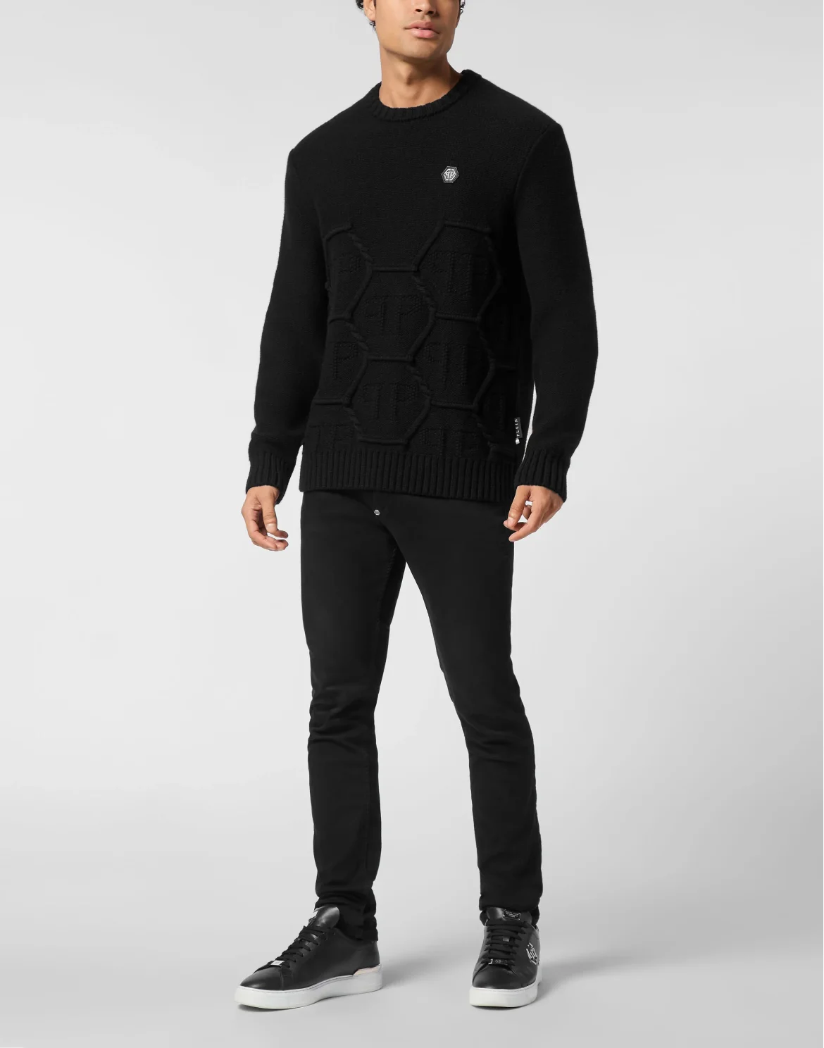 Lambswool Round Neck Pullover Monogram Hexagon, цвет: Черный