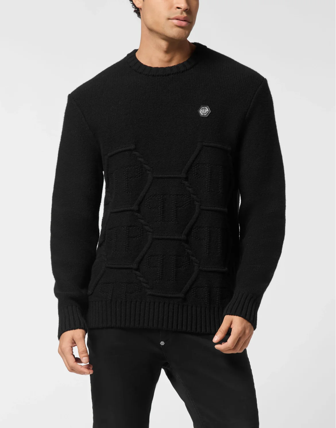 Lambswool Round Neck Pullover Monogram Hexagon, цвет: Черный
