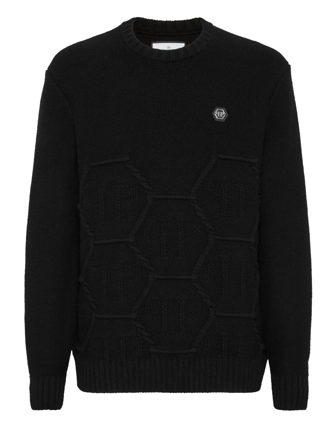 Lambswool Round Neck Pullover Monogram Hexagon, цвет: Черный