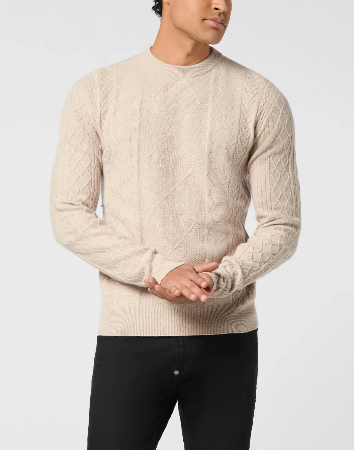 Round Neck Pullover Braids, цвет: Бежевый