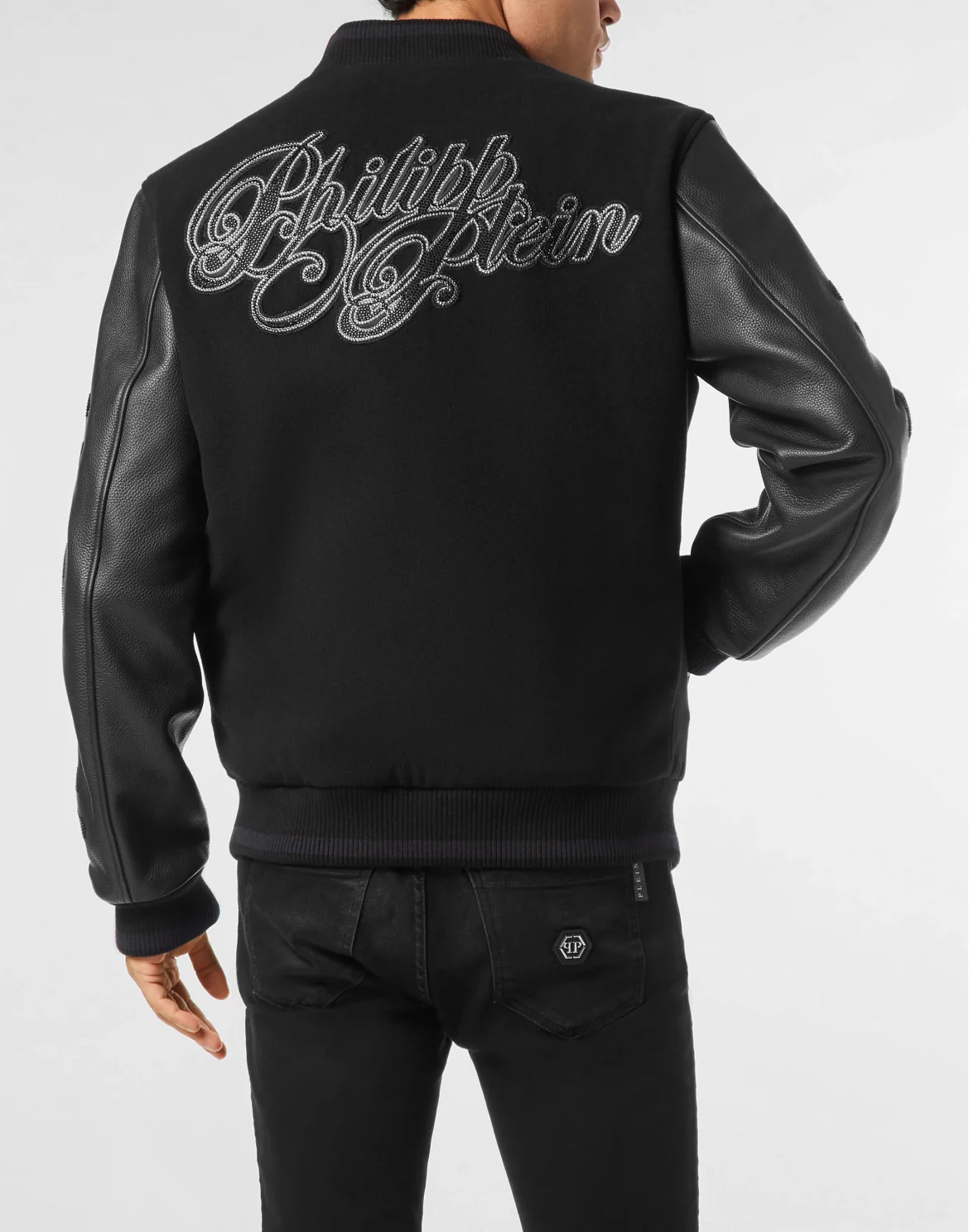 Wool & Leather Varsity Bomber Jacket Patches Stones, цвет: Черный