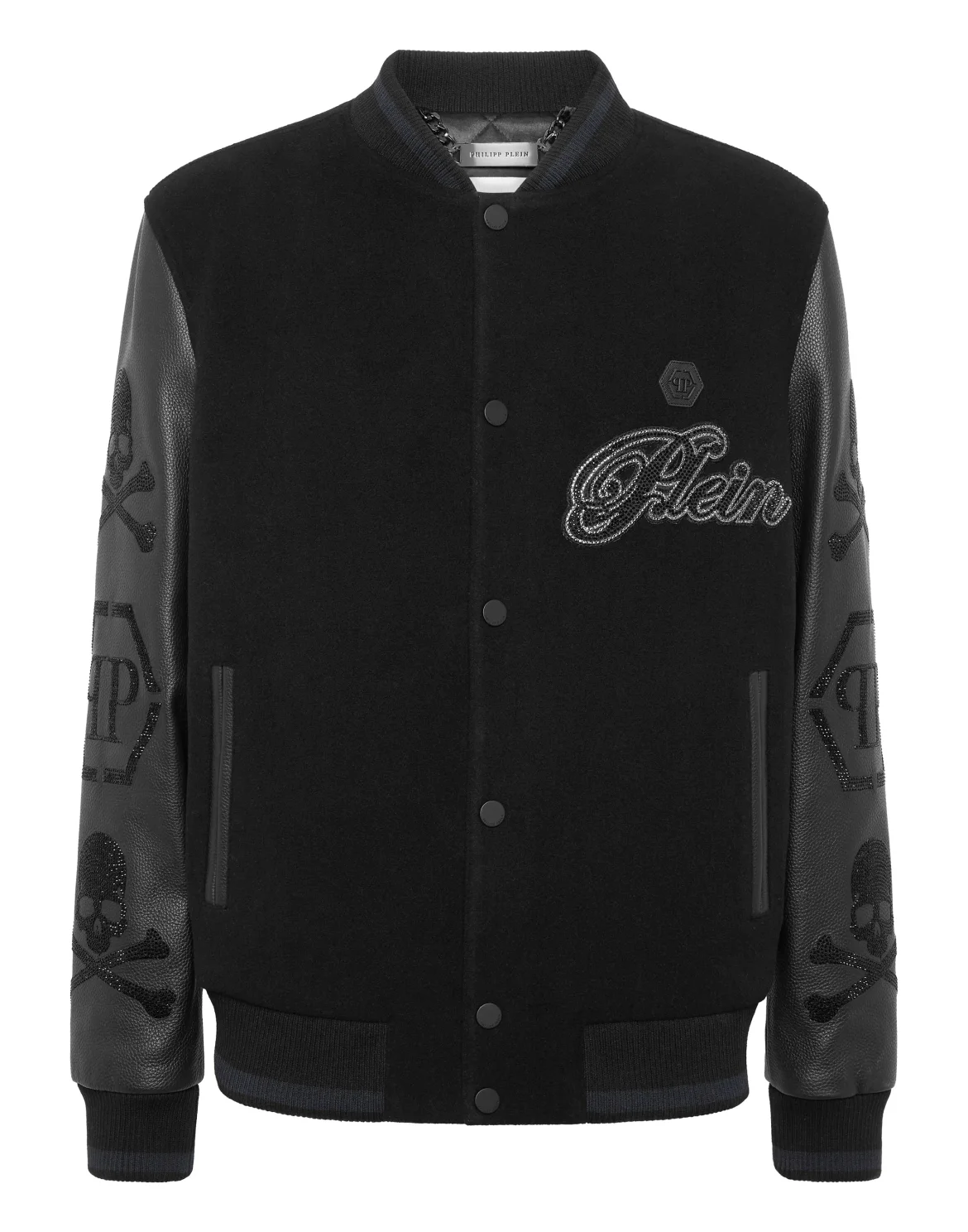 Wool & Leather Varsity Bomber Jacket Patches Stones, цвет: Черный