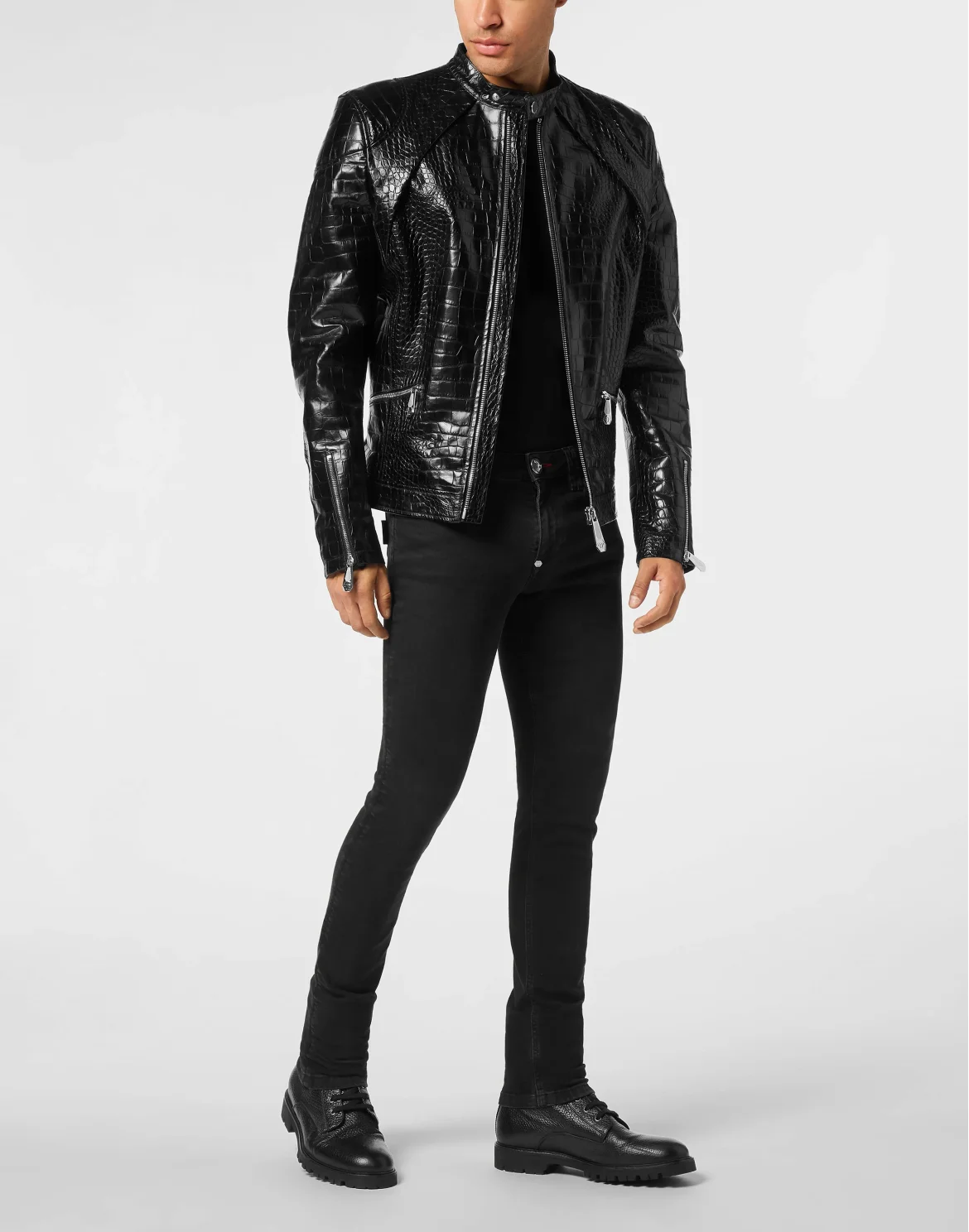 Leather Moto Jacket Cocco Print, цвет: Черный