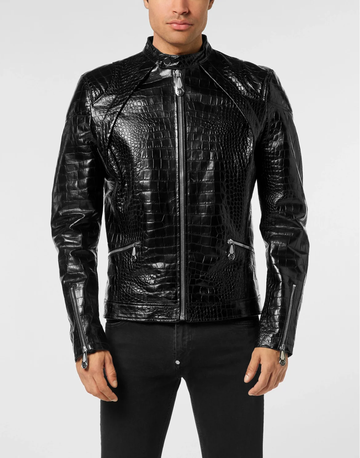 Leather Moto Jacket Cocco Print, цвет: Черный
