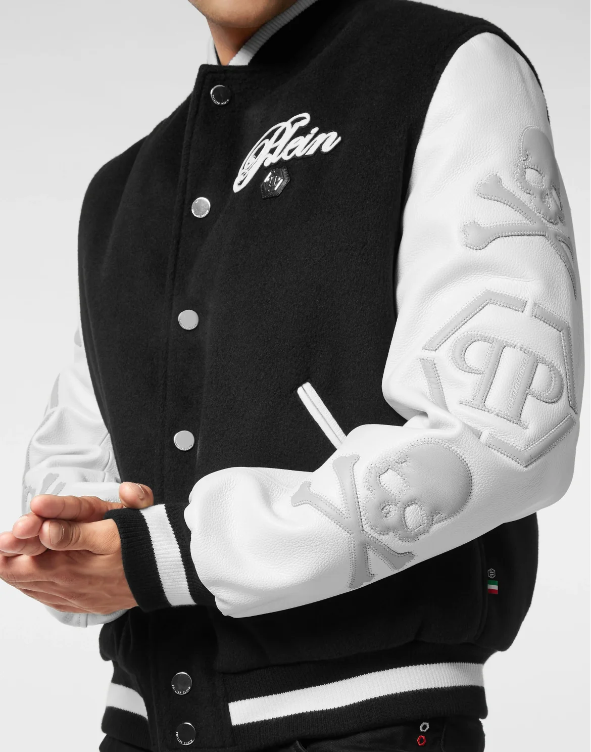 Leather and Wool Varsity Bomber Signature Edition, цвет: Черный