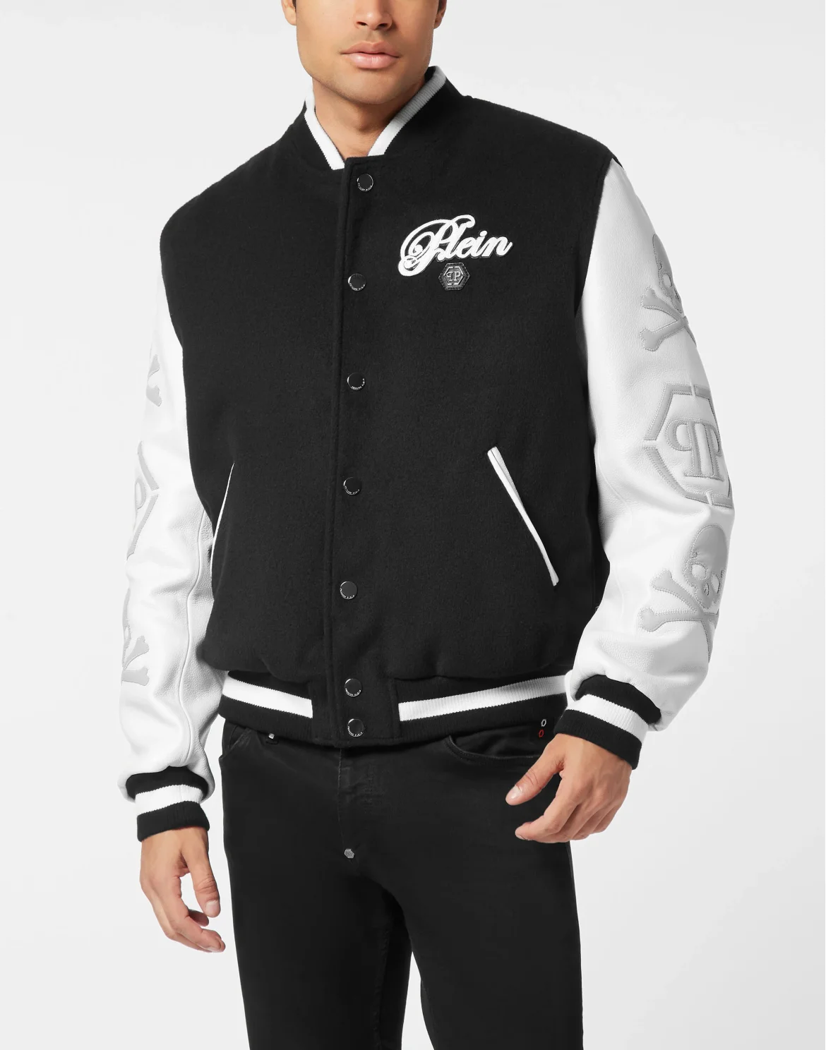 Leather and Wool Varsity Bomber Signature Edition, цвет: Черный