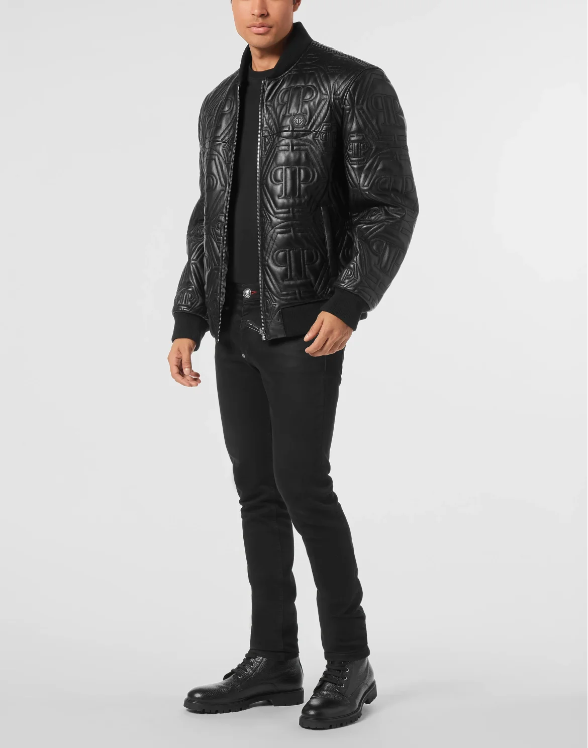 Embossed Leather Bomber Monogram, цвет: Черный