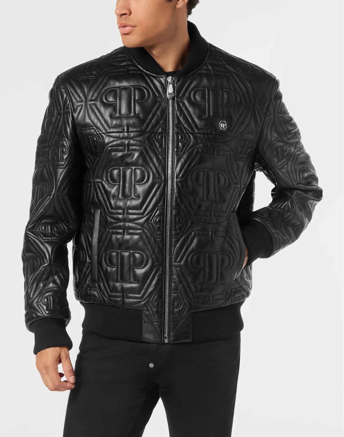 Embossed Leather Bomber Monogram, цвет: Черный