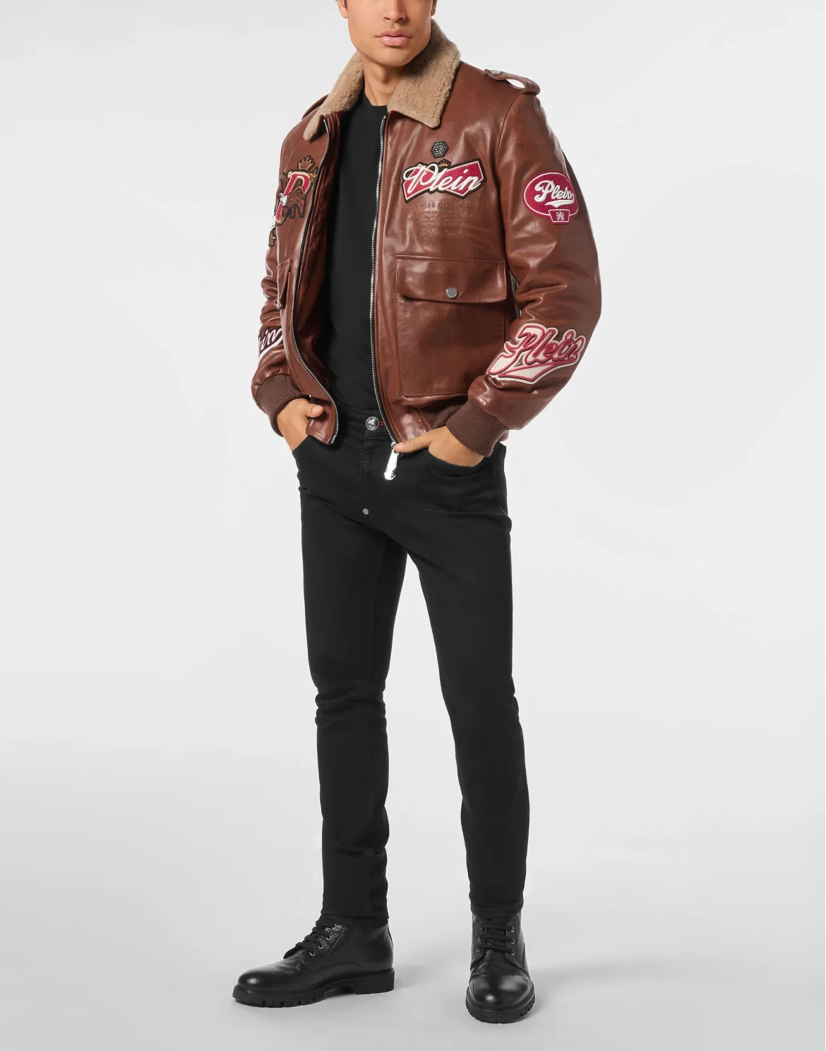 Nappa Leather and Shearling Aviator Jacket Beers, цвет: Коричневый