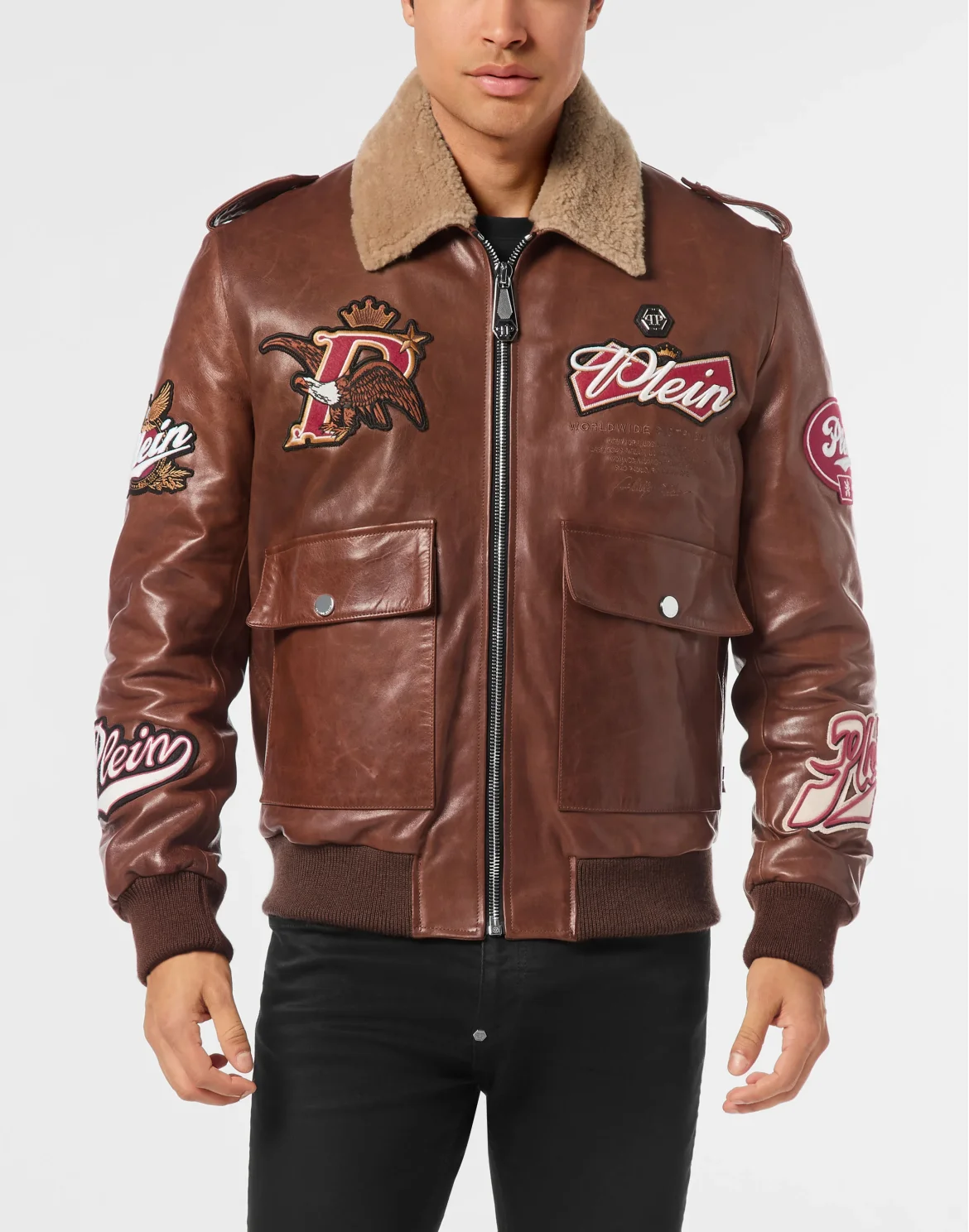 Nappa Leather and Shearling Aviator Jacket Beers, цвет: Коричневый