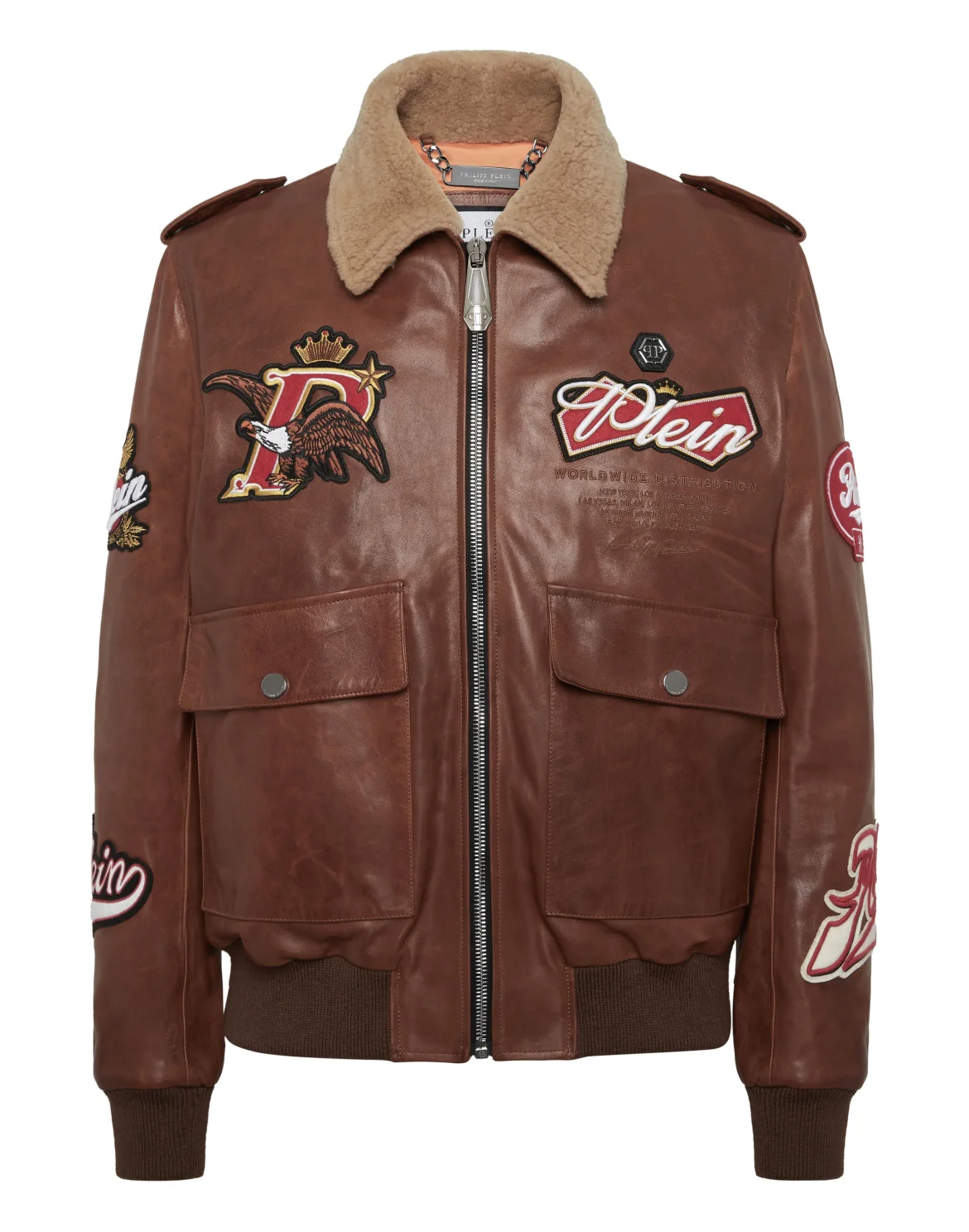 Nappa Leather and Shearling Aviator Jacket Beers, цвет: Коричневый