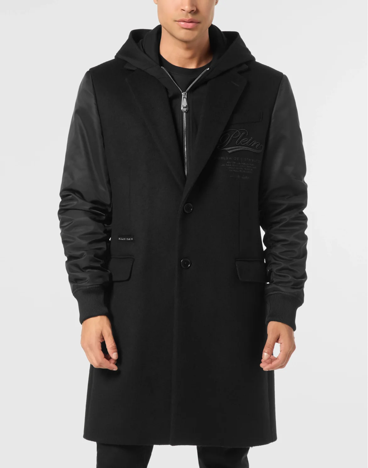 Composed Hooded Coat Plein Deluxe Signature, цвет: Черный