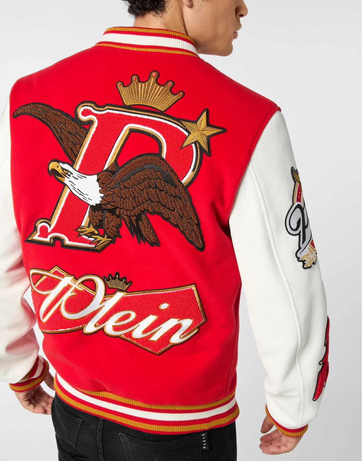 Varsity Bomber with Leather Sleeves Eagle, цвет: Красный