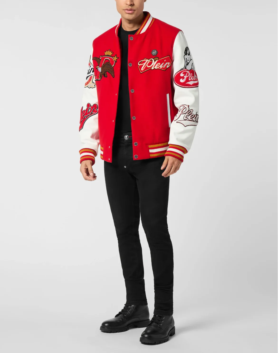 Varsity Bomber with Leather Sleeves Eagle, цвет: Красный