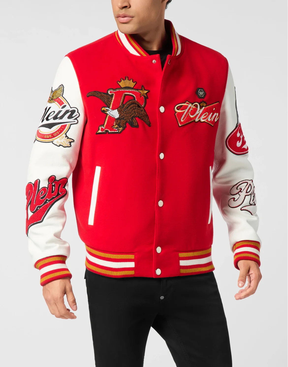 Varsity Bomber with Leather Sleeves Eagle, цвет: Красный