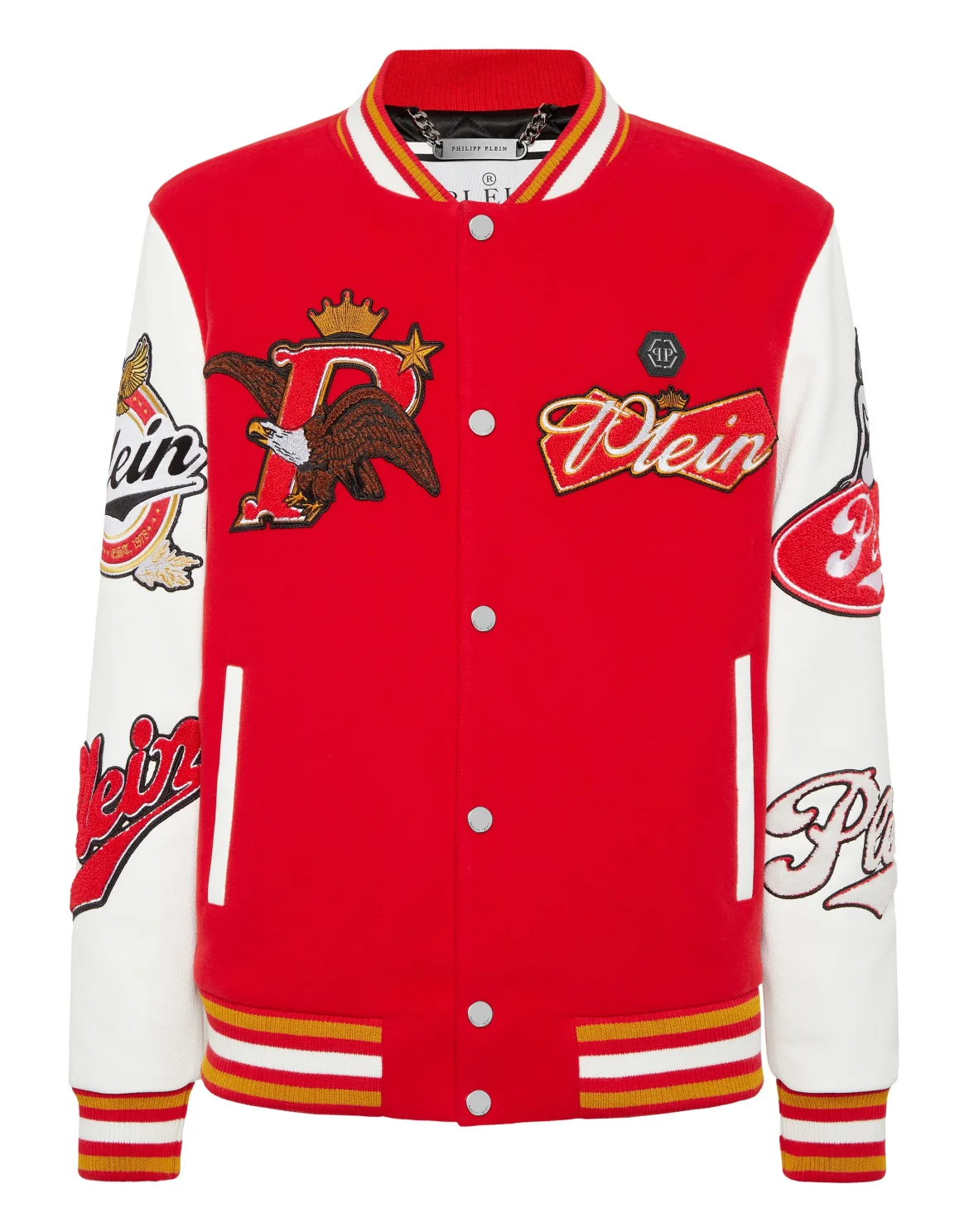 Varsity Bomber with Leather Sleeves Eagle, цвет: Красный