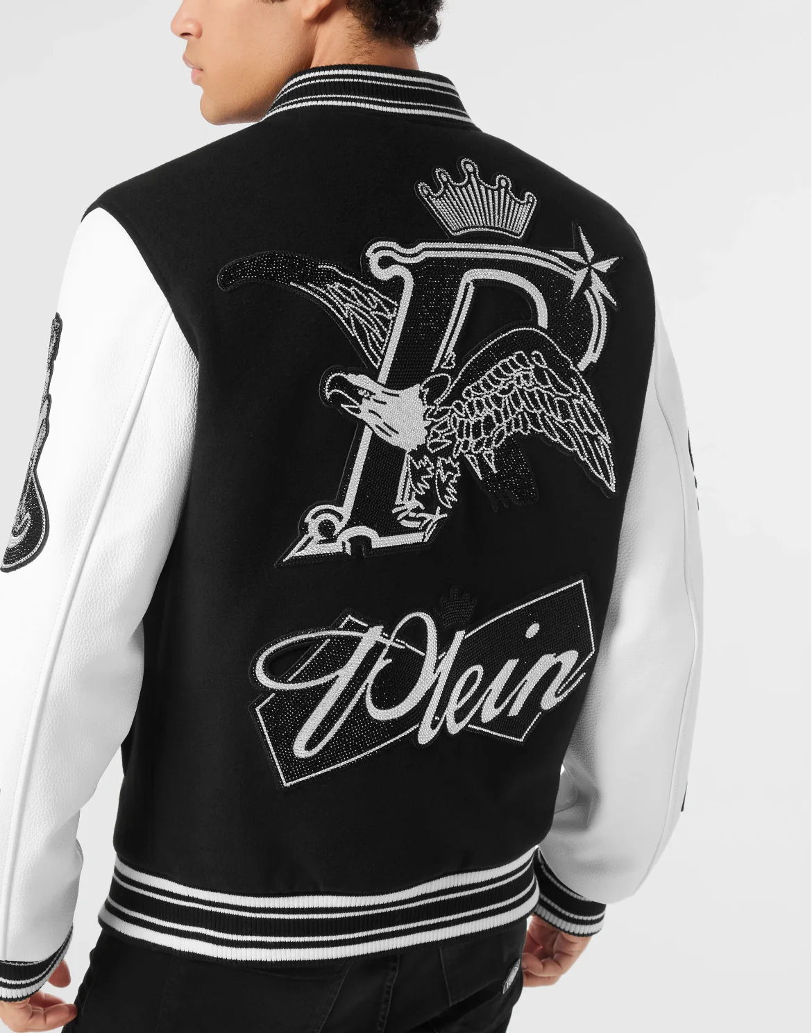 Varsity Bomber with Leather Sleeves Crystal Eagle, цвет: Черный