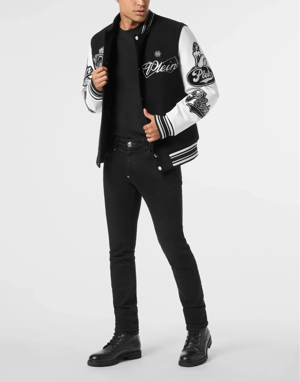 Varsity Bomber with Leather Sleeves Crystal Eagle, цвет: Черный