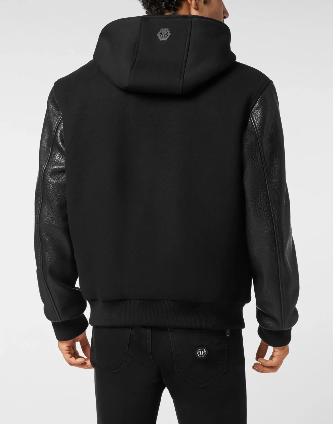 Hooded Varsity Bomber with Leather Sleeves Greatness, цвет: Черный
