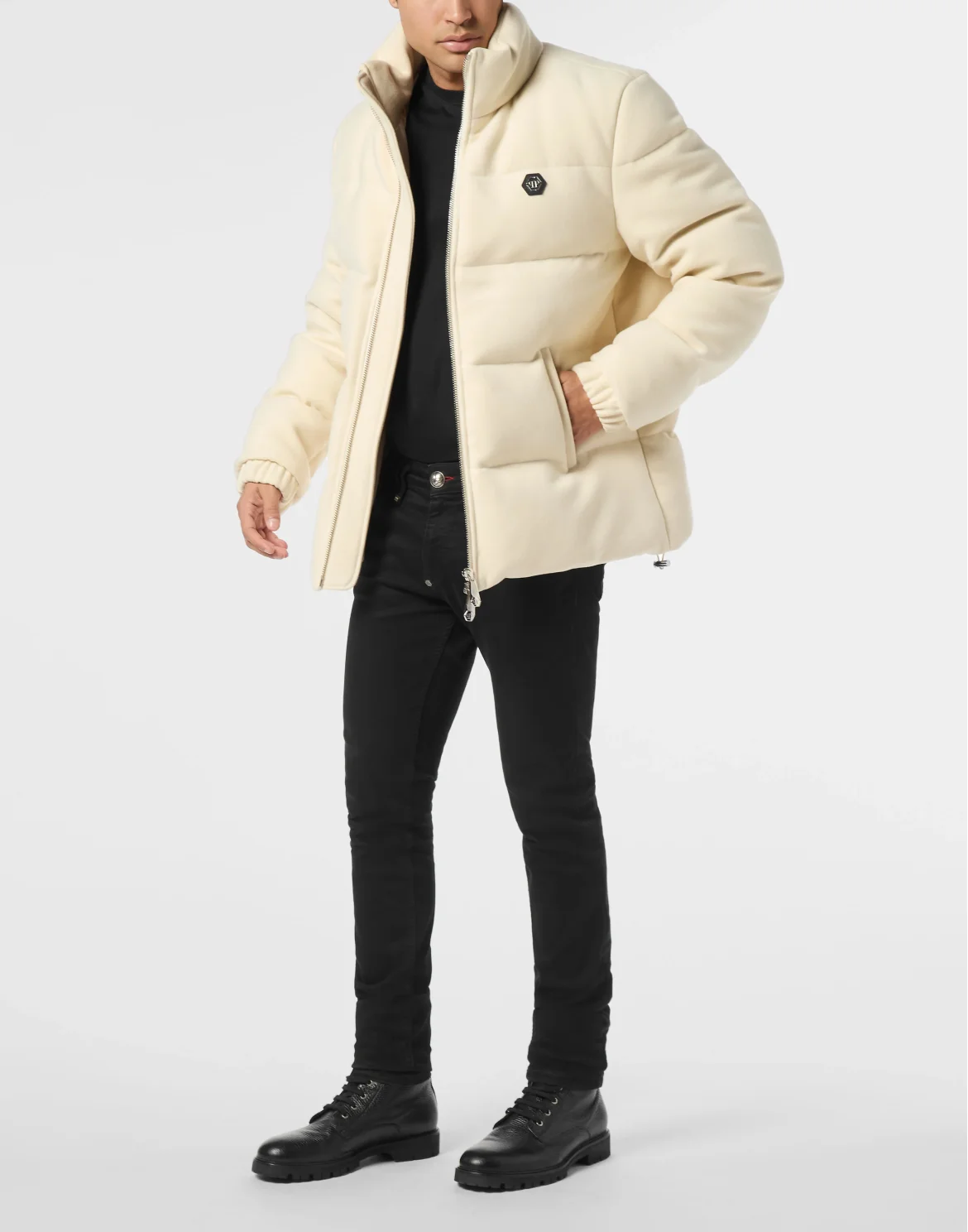 Puffer Jacket with Embroidery Plein Hotel, цвет: Бежевый