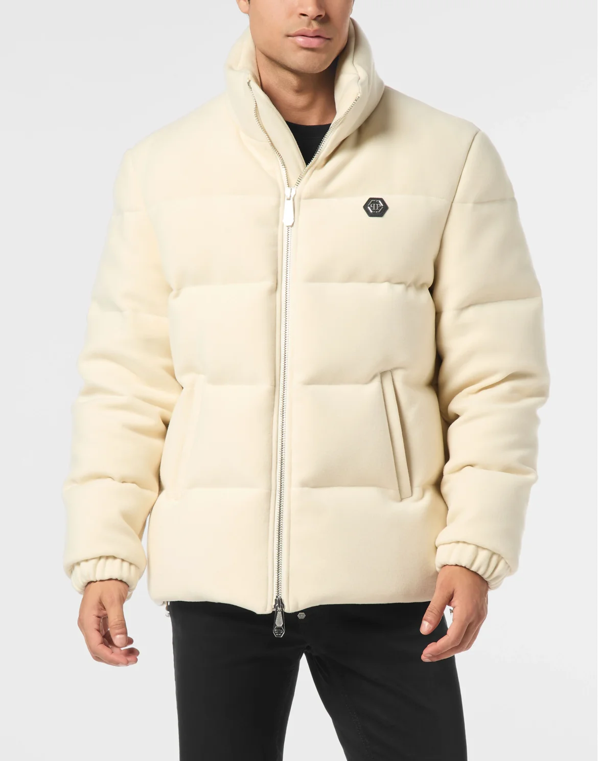 Puffer Jacket with Embroidery Plein Hotel, цвет: Бежевый