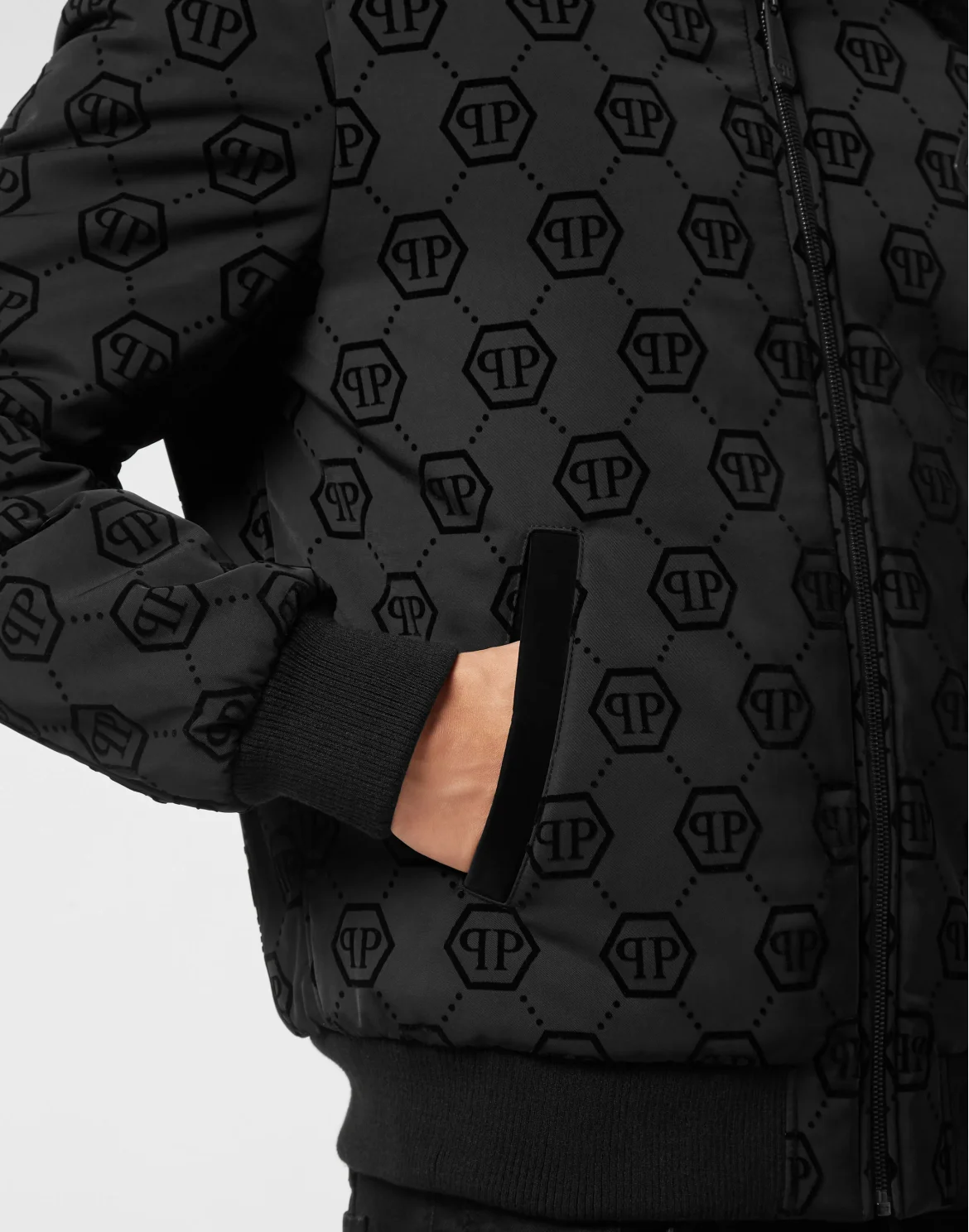 Wool Aviator Bomber with Shearling Collar Monogram, цвет: Черный